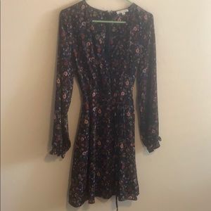 Black floral wrap dress